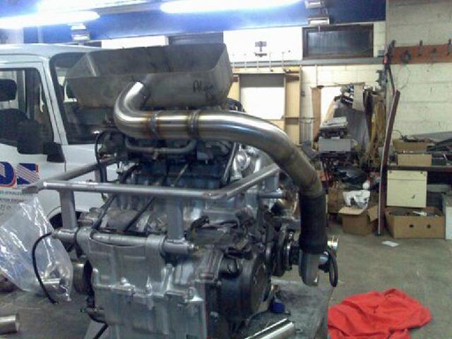 Side angle view on bench, turbo and plenum